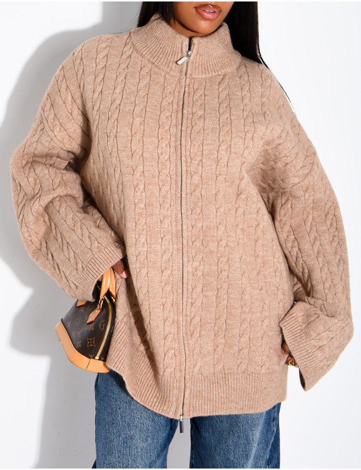 Oversized braided wool cardigan