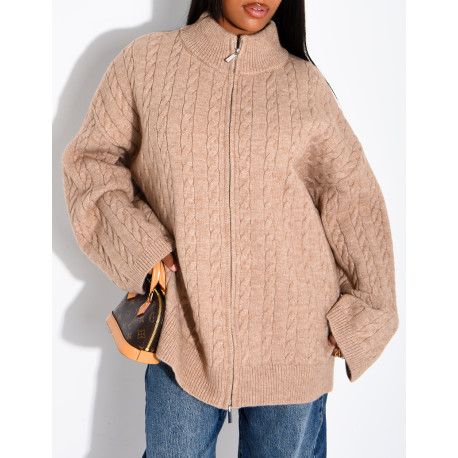 Oversized braided wool cardigan