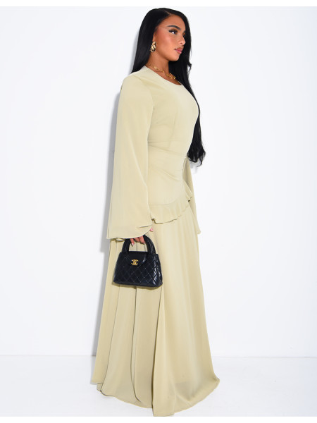 Modest voile dress with ruffles and a lace-up back