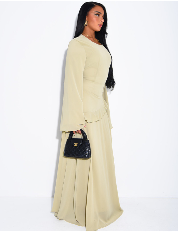 Modest voile dress with ruffles and a lace-up back