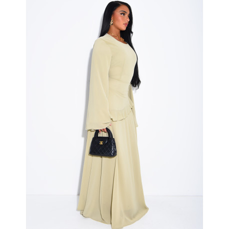 Modest voile dress with ruffles and a lace-up back