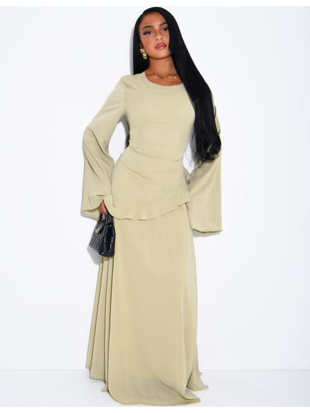 Modest voile dress with ruffles and a lace-up back