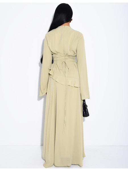 Modest voile dress with ruffles and a lace-up back