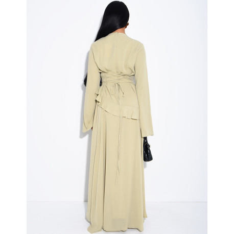 Modest voile dress with ruffles and a lace-up back