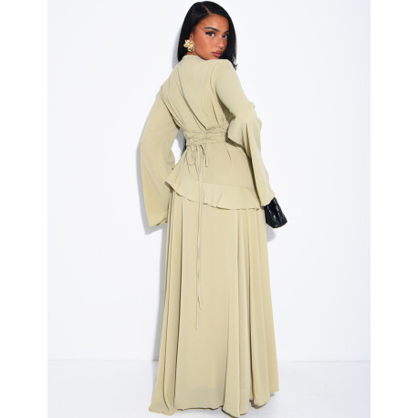 Modest voile dress with ruffles and a lace-up back