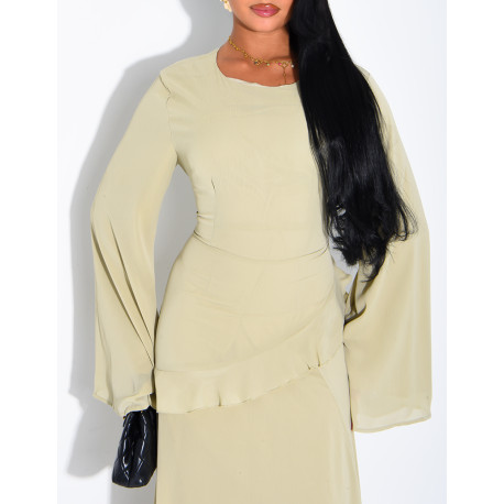 Modest voile dress with ruffles and a lace-up back