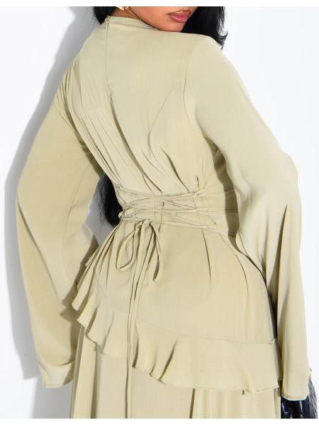Modest voile dress with ruffles and a lace-up back