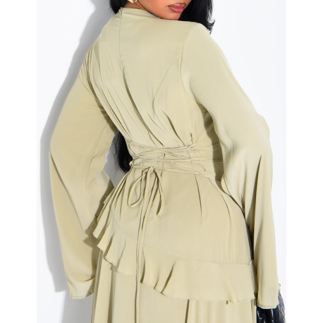 Modest voile dress with ruffles and a lace-up back
