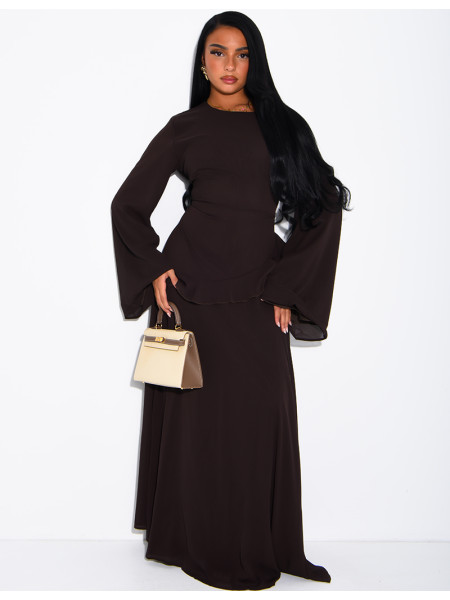 Modest voile dress with ruffles and a lace-up back
