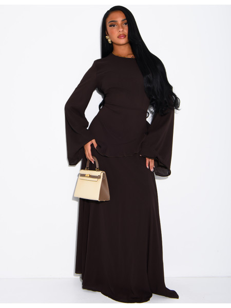 Modest voile dress with ruffles and a lace-up back