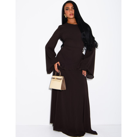 Modest voile dress with ruffles and a lace-up back