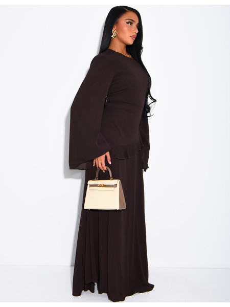 Modest voile dress with ruffles and a lace-up back