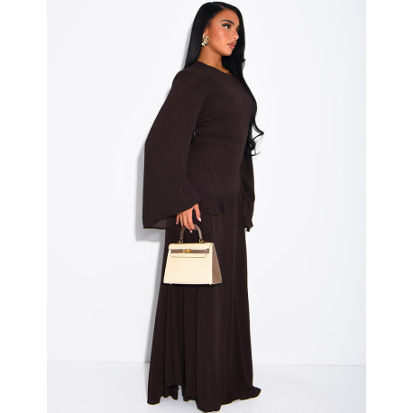 Modest voile dress with ruffles and a lace-up back