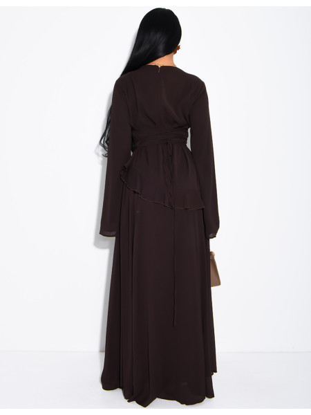 Modest voile dress with ruffles and a lace-up back