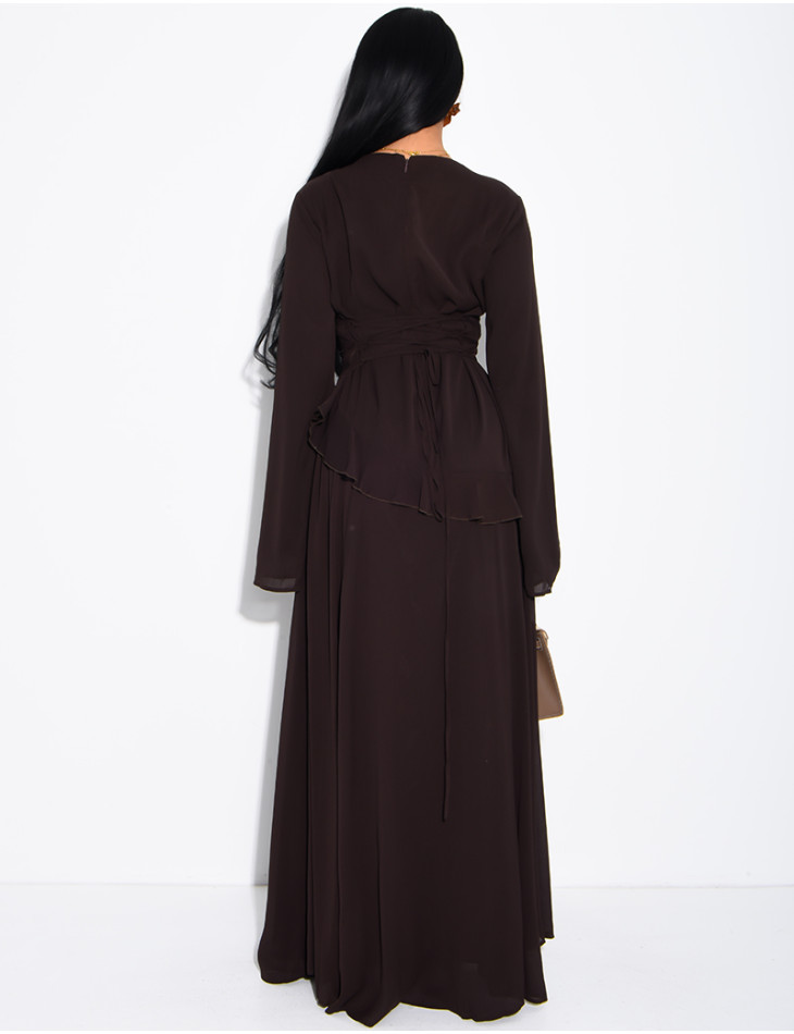 Modest voile dress with ruffles and a lace-up back