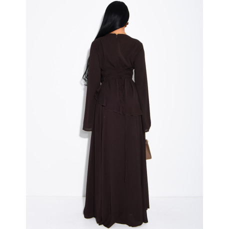 Modest voile dress with ruffles and a lace-up back