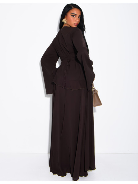 Modest voile dress with ruffles and a lace-up back