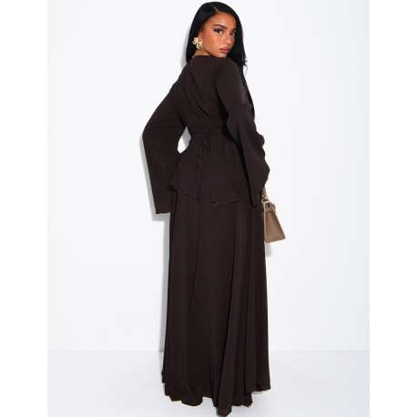 Modest voile dress with ruffles and a lace-up back