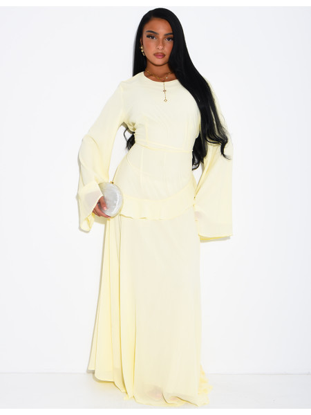 Modest voile dress with ruffles and a lace-up back