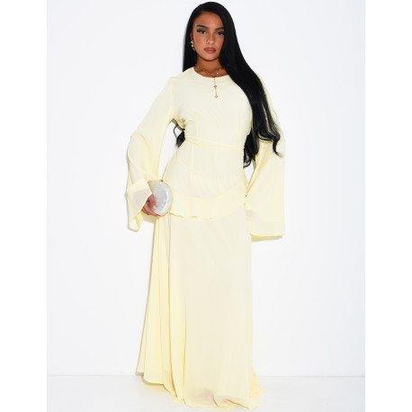 Modest voile dress with ruffles and a lace-up back