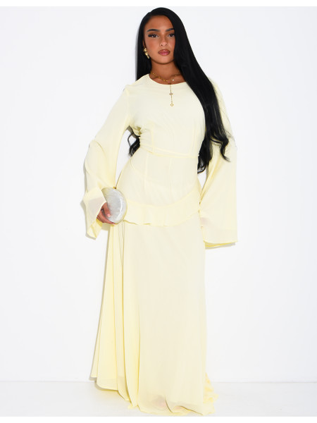 Modest voile dress with ruffles and a lace-up back