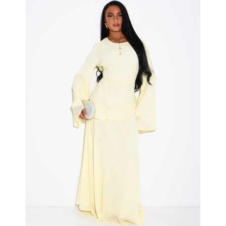 Modest voile dress with ruffles and a lace-up back
