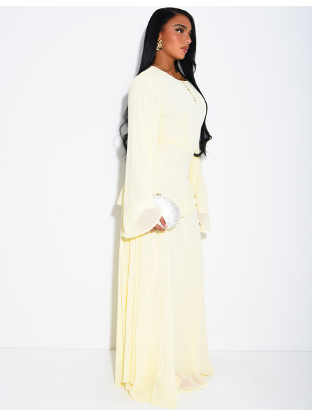 Modest voile dress with ruffles and a lace-up back