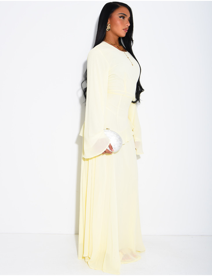 Modest voile dress with ruffles and a lace-up back