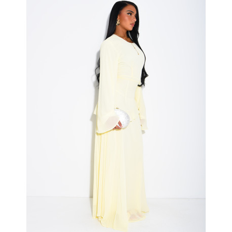 Modest voile dress with ruffles and a lace-up back