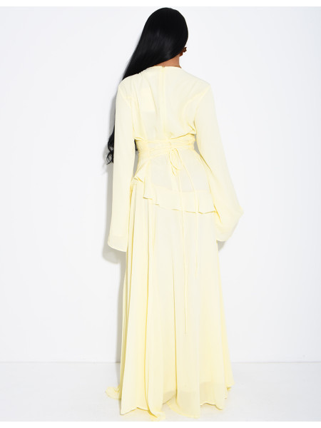 Modest voile dress with ruffles and a lace-up back