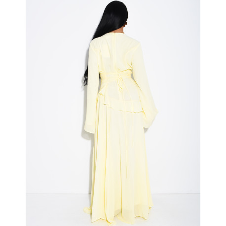 Modest voile dress with ruffles and a lace-up back