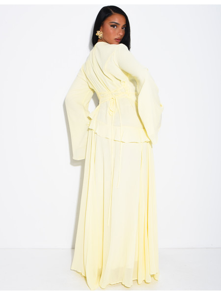 Modest voile dress with ruffles and a lace-up back