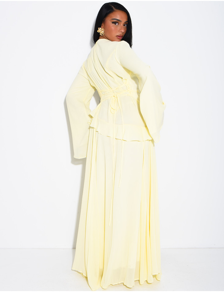 Modest voile dress with ruffles and a lace-up back