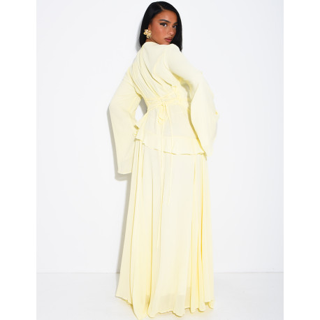 Modest voile dress with ruffles and a lace-up back
