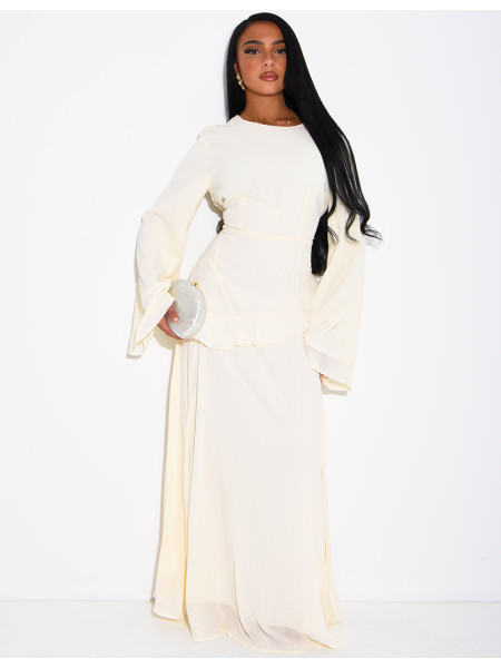 Modest voile dress with ruffles and a lace-up back
