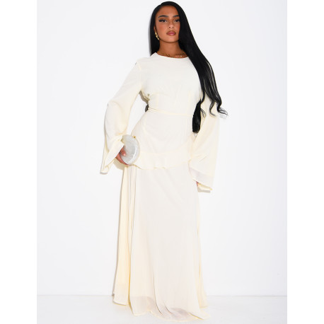 Modest voile dress with ruffles and a lace-up back