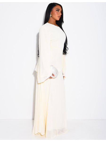 Modest voile dress with ruffles and a lace-up back