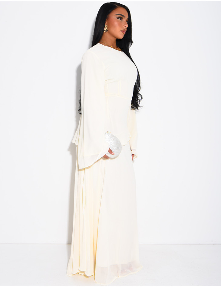 Modest voile dress with ruffles and a lace-up back