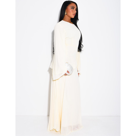 Modest voile dress with ruffles and a lace-up back