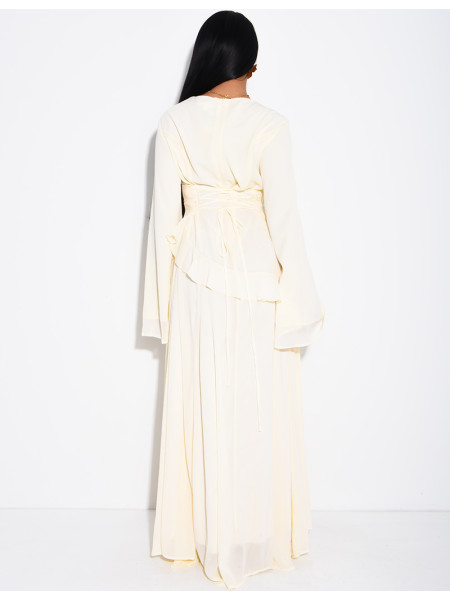 Modest voile dress with ruffles and a lace-up back