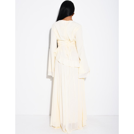 Modest voile dress with ruffles and a lace-up back