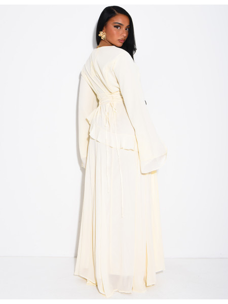 Modest voile dress with ruffles and a lace-up back