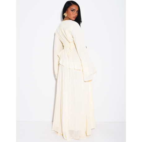 Modest voile dress with ruffles and a lace-up back