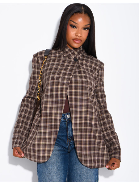 Oversize-Blazer mit Stehkragen und Karomuster