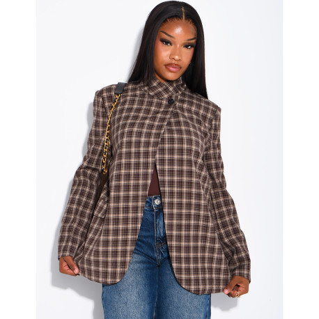 Oversize-Blazer mit Stehkragen und Karomuster