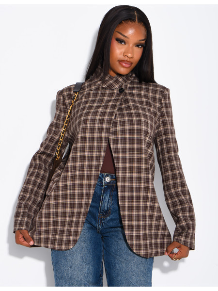 Oversize-Blazer mit Stehkragen und Karomuster