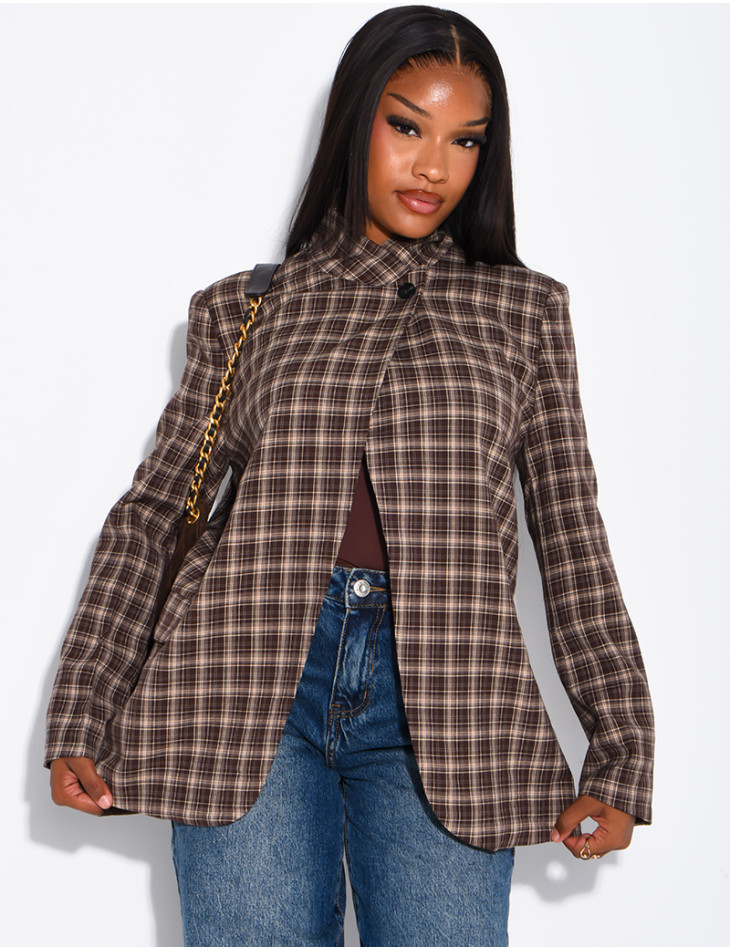 Oversize-Blazer mit Stehkragen und Karomuster