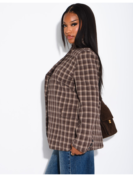 Oversize-Blazer mit Stehkragen und Karomuster