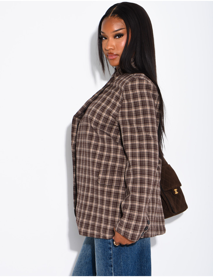 Oversize-Blazer mit Stehkragen und Karomuster