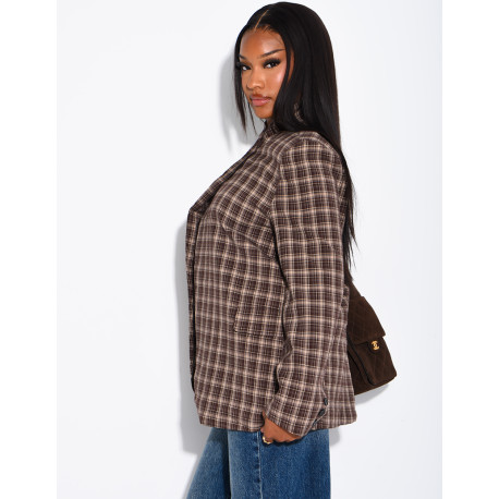 Oversize-Blazer mit Stehkragen und Karomuster